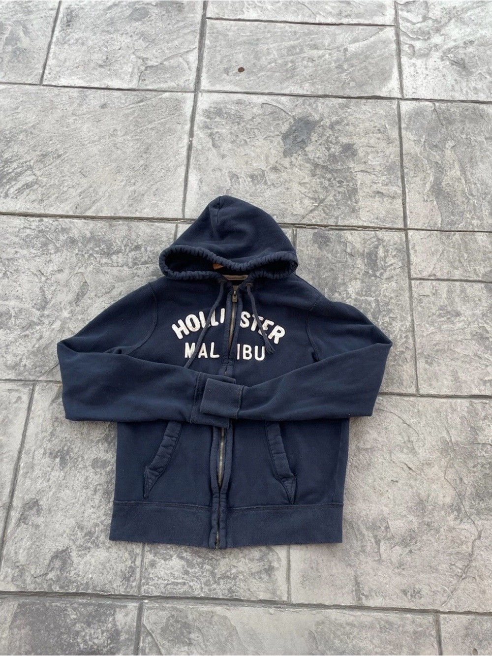 Hollister Navy Zip-Up Hoodie with Malibu Script